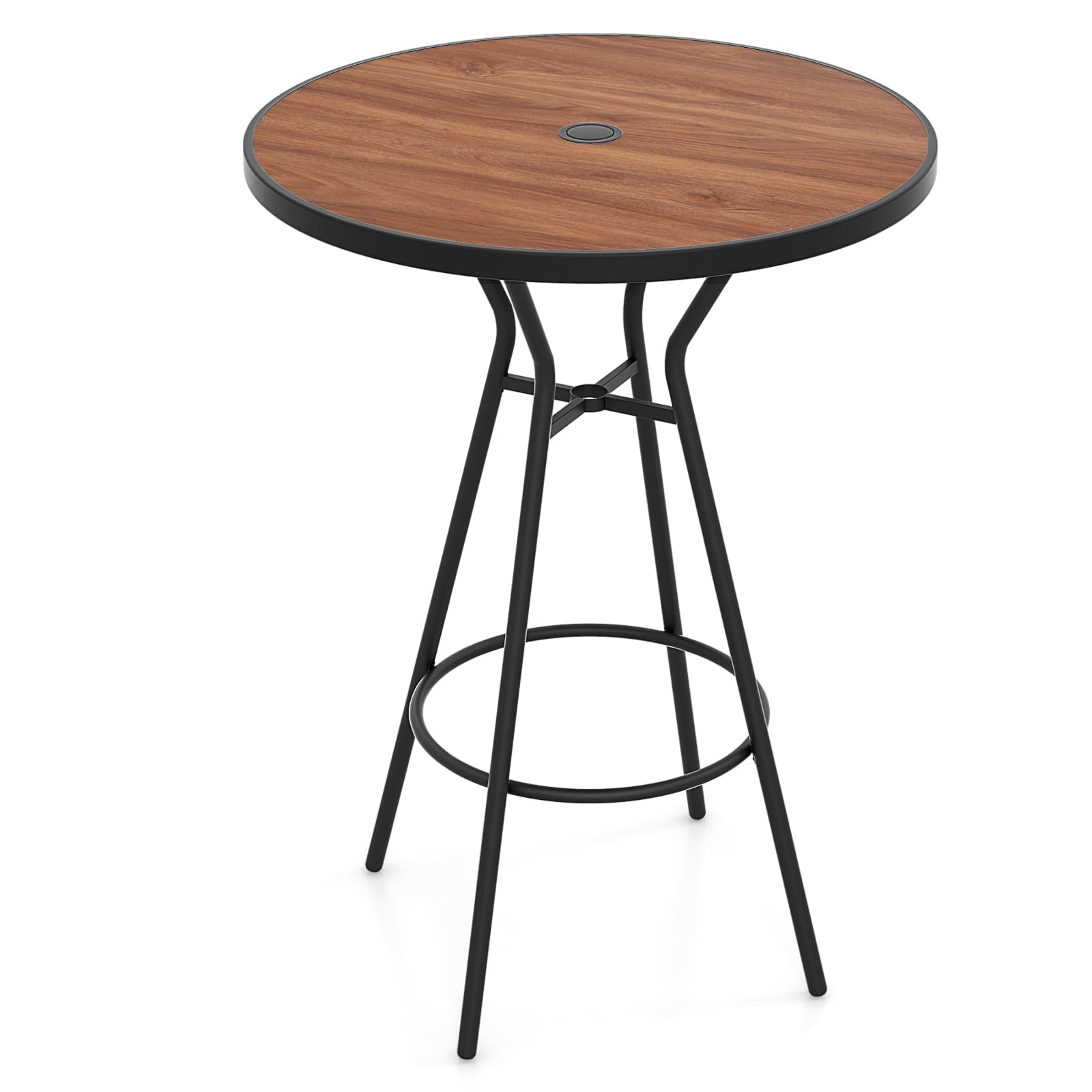 Table de bar d'extérieur ronde Tangkula 28" avec plateau aspect bois